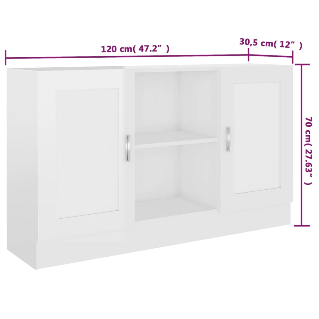 Credenza Bianco Lucido 120x30,5x70 cm in Truciolato cod mxl 14077