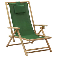 Sedia Reclinabile Relax Verde in Bambù e Tessuto cod mxl 13888