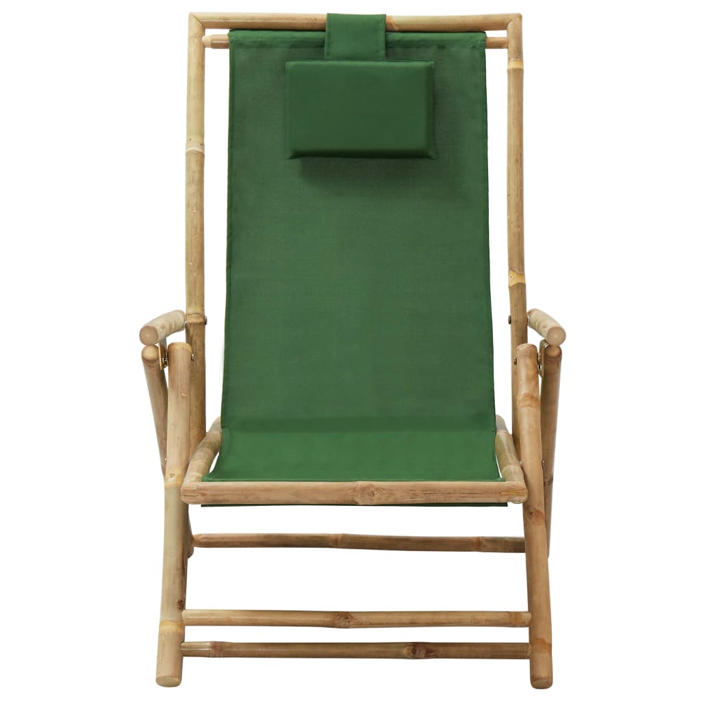 Sedia Reclinabile Relax Verde in Bambù e Tessuto cod mxl 13888