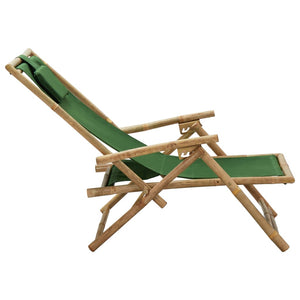 Sedia Reclinabile Relax Verde in Bambù e Tessuto cod mxl 13888