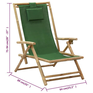 Sedia Reclinabile Relax Verde in Bambù e Tessuto cod mxl 13888