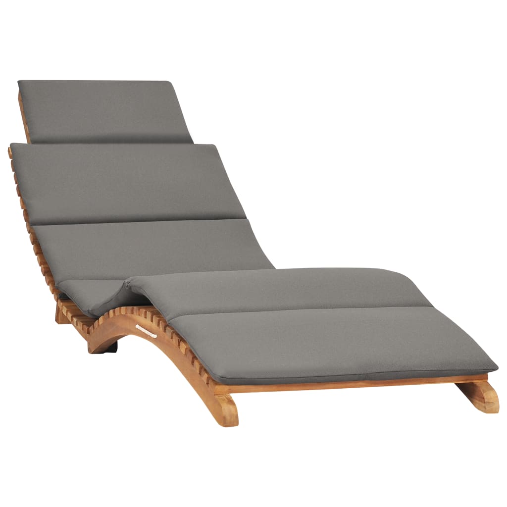 Lettino Prendisole Pieghevole con Cuscino Grigio Scuro in Teak 310668