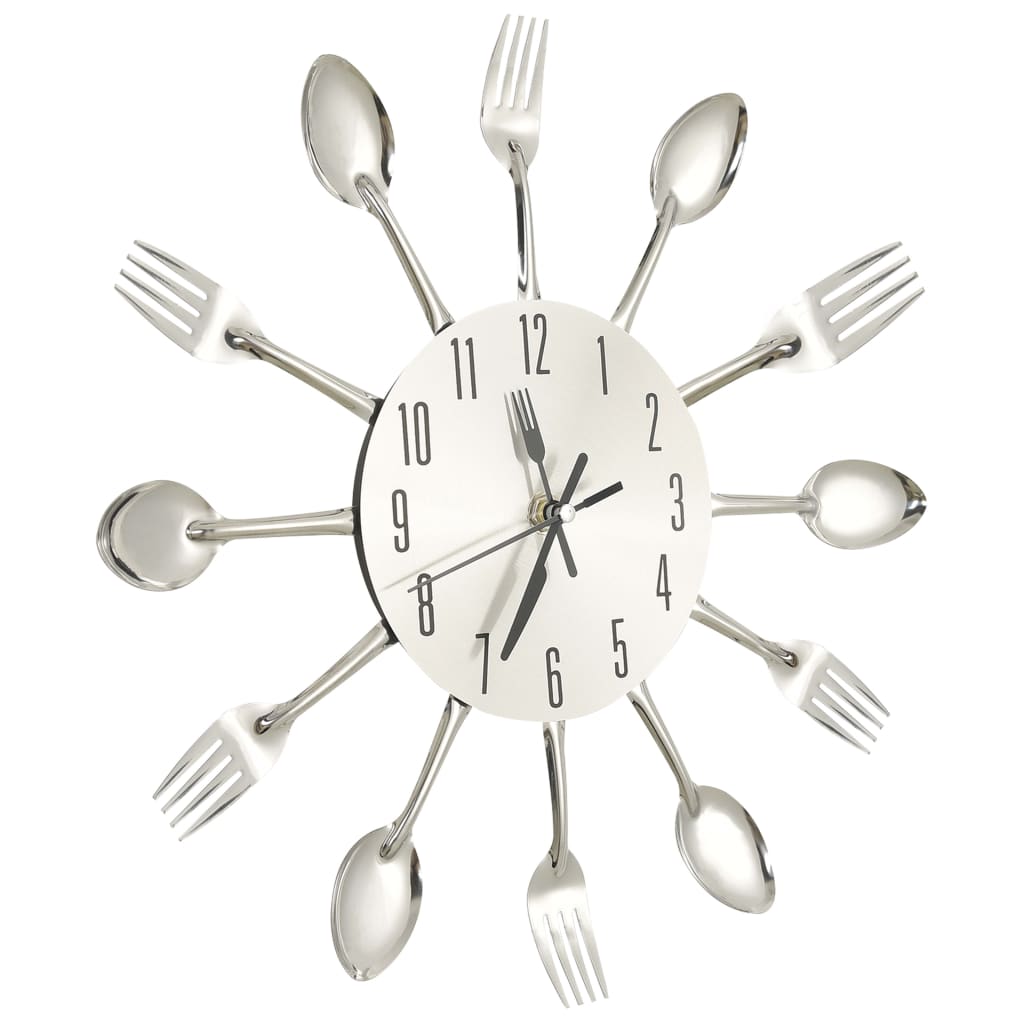 325162  Wall Clock with Spoon and Fork Design Silver 31 cm Aluminium 325162