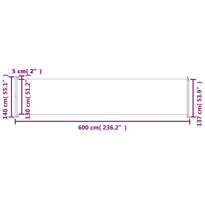 Tenda Laterale Retrattile per Patio 140x600 cm Nera cod mxl 66404