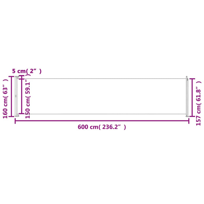 Tenda Laterale Retrattile per Patio 600x160 cm Nera cod mxl 66402