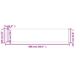 Tenda Laterale Retrattile per Patio 600x160 cm Crema cod mxl 66406