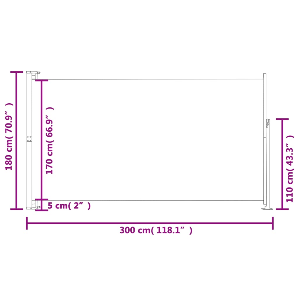 Tenda Laterale Retrattile per Patio 180x300 cm Marrone 313402