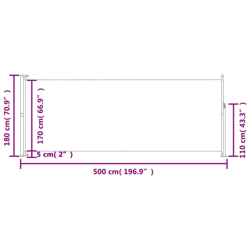 Tenda Laterale Retrattile per Patio 180x500 cm Grigia cod mxl 66392