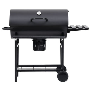 Barbecue a Barile con Ruote e Ripiani Acciaio Nero 115x85x95 cm