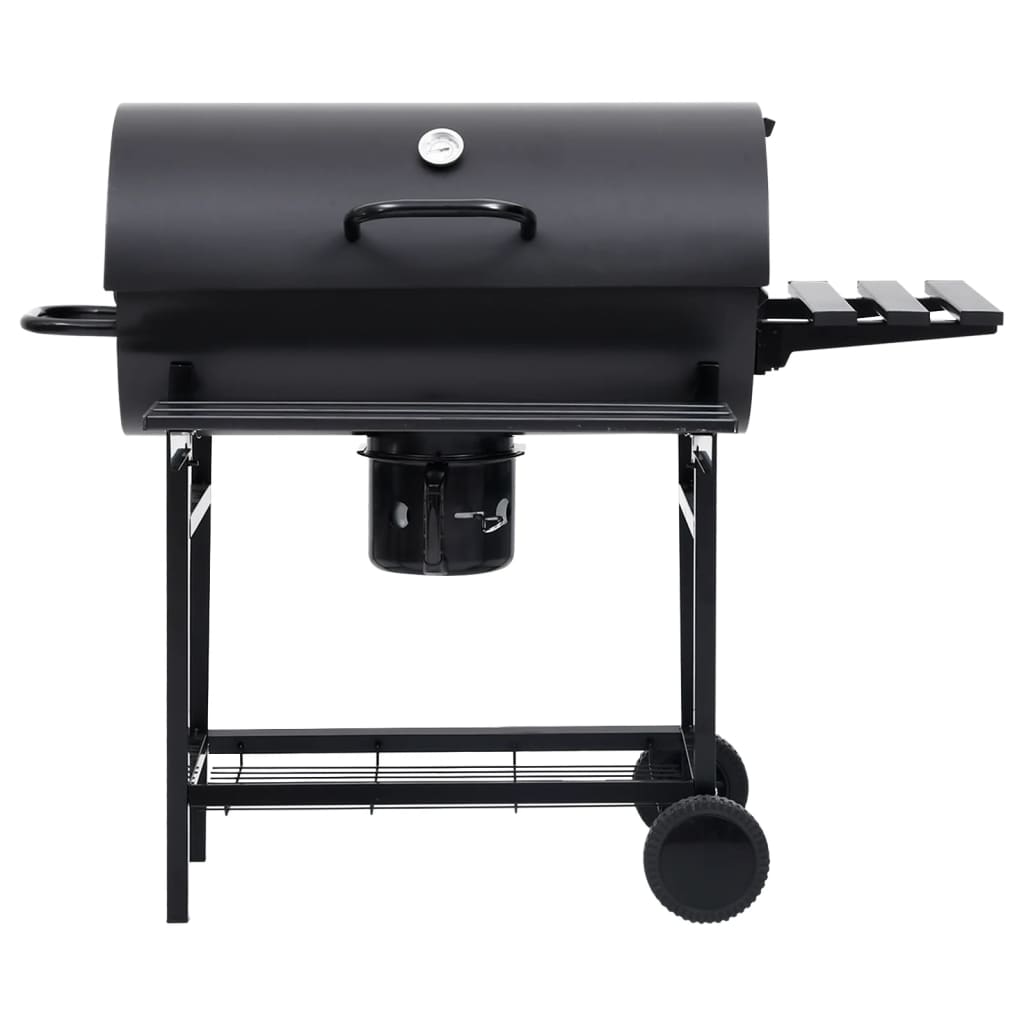 Barbecue a Barile con Ruote e Ripiani Acciaio Nero 115x85x95 cm 313636