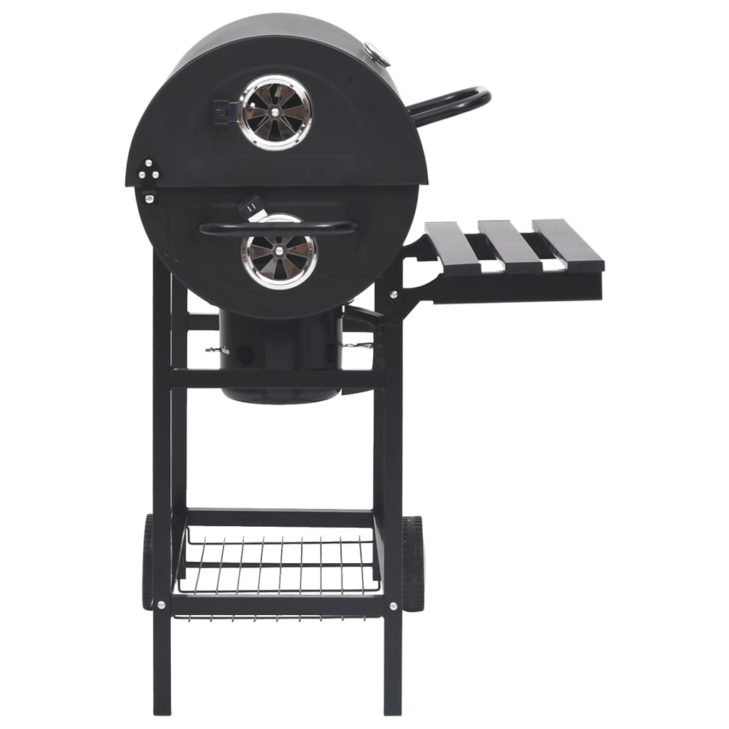 Barbecue a Barile con Ruote e Ripiani Acciaio Nero 115x85x95 cm 313636