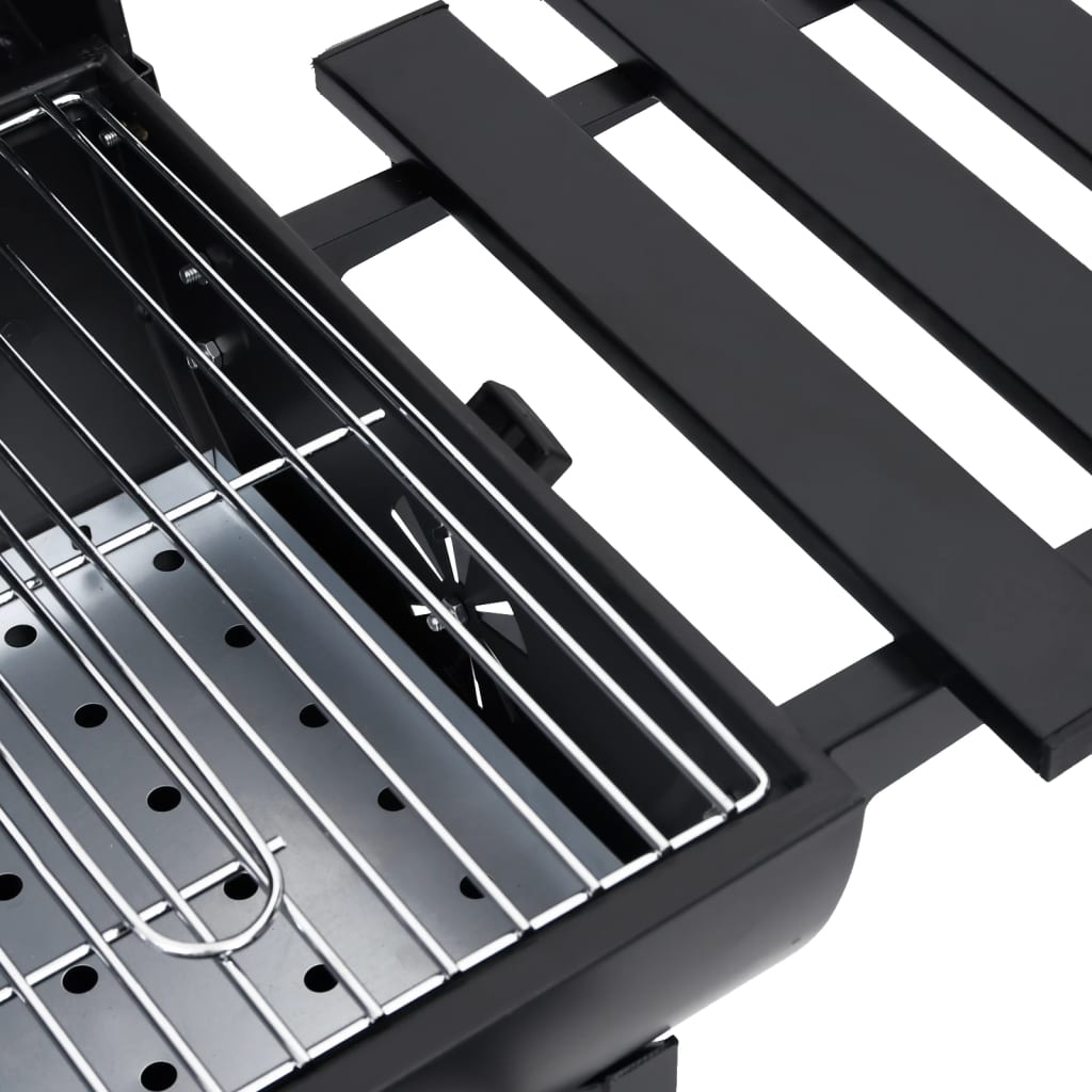 Barbecue a Barile con Ruote e Ripiani Acciaio Nero 115x85x95 cm