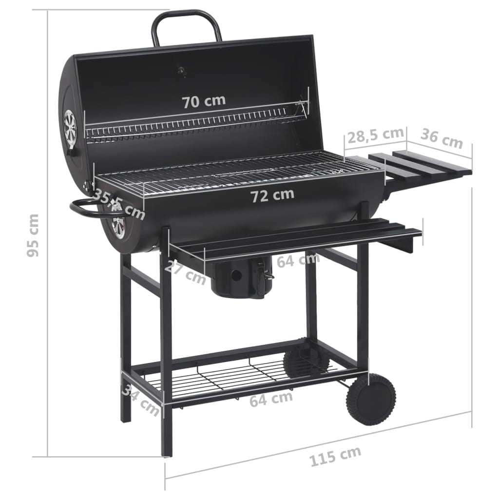 Barbecue a Barile con Ruote e Ripiani Acciaio Nero 115x85x95 cm 313636