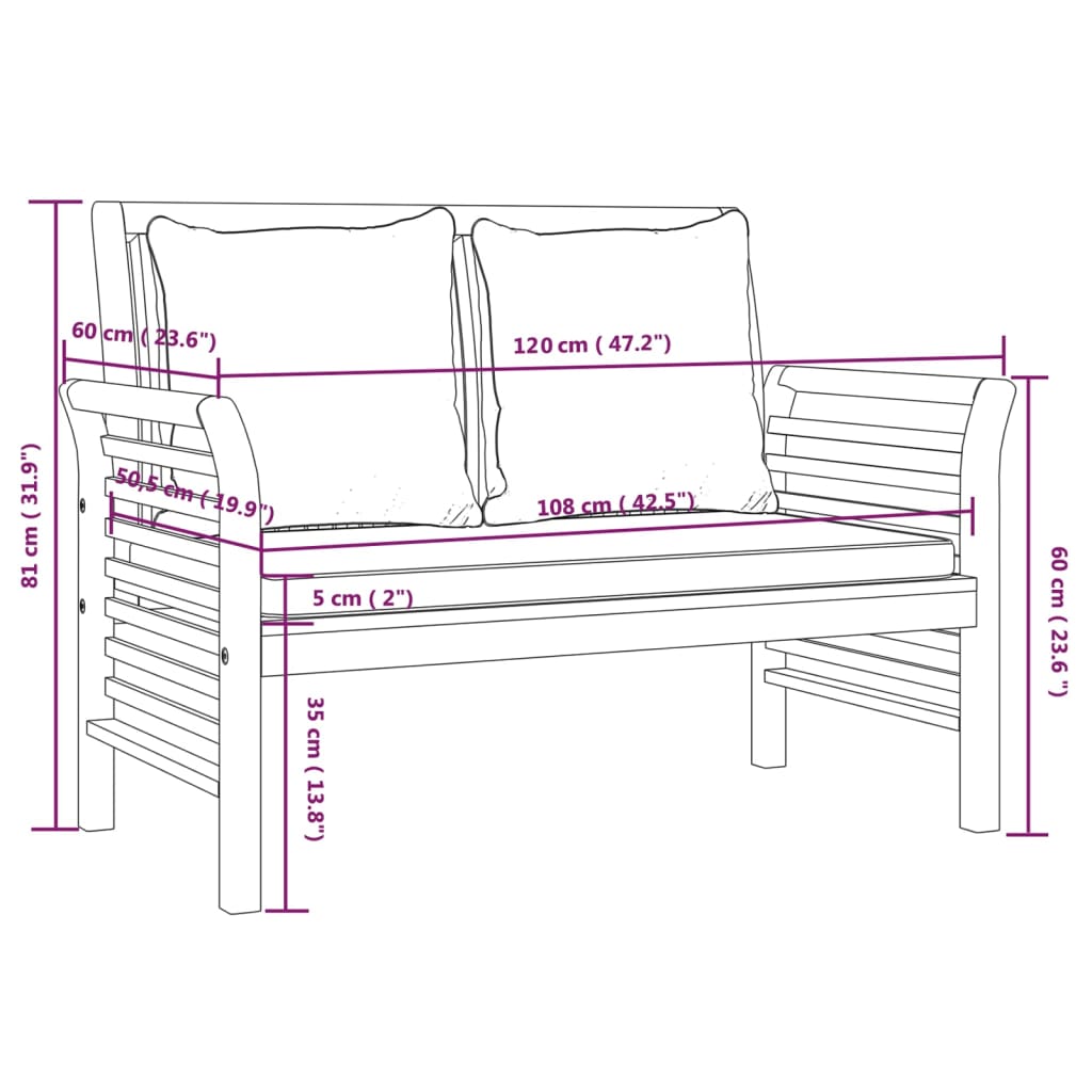 Set Divani Giardino 2pz con Cuscini Grigio Scuro Legno Massello cod mxl 37773