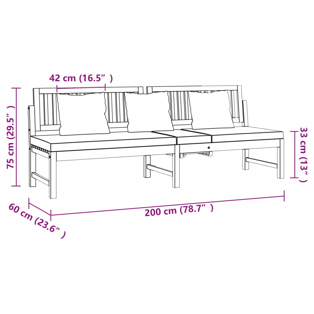 Dormeuse con Cuscino Crema 200x60x75cm Legno Massello di Acacia  cod mxl 61458