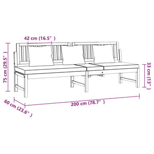 Dormeuse con Cuscino Grigio 200x60x75cm Legno Massello Acacia  cod mxl 58228