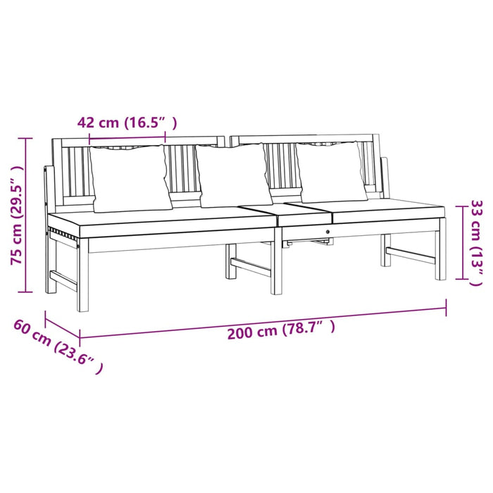 Dormeuse con Cuscino Grigio 200x60x75cm Legno Massello Acacia  cod mxl 58228