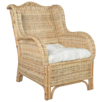 Poltrona con Cuscino in Rattan Naturale e Lino 325463