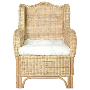 Poltrona con Cuscino in Rattan Naturale e Lino 325463