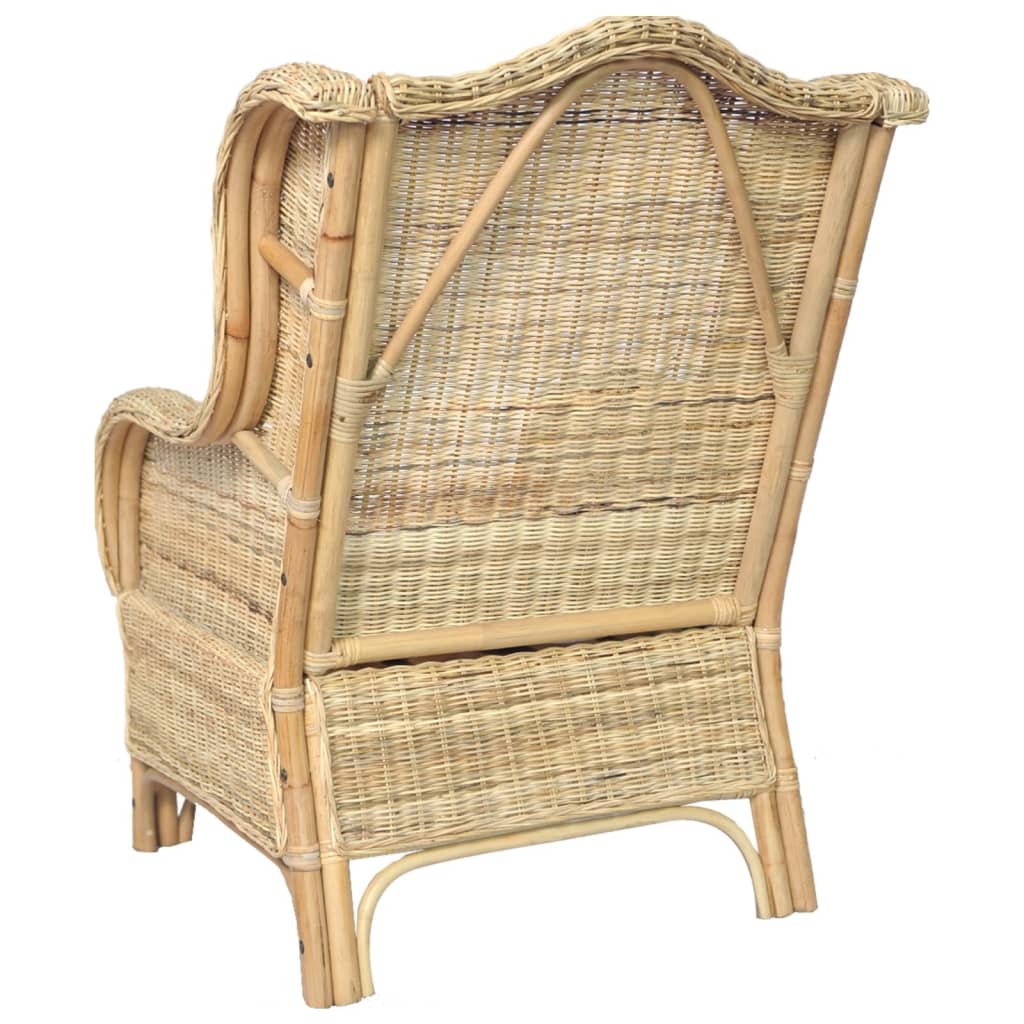 Poltrona con Cuscino in Rattan Naturale e Lino 325463