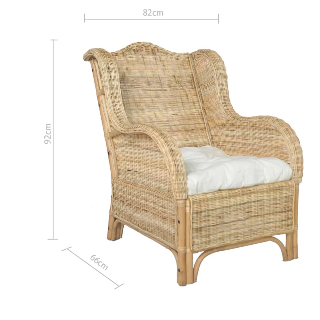 Poltrona con Cuscino in Rattan Naturale e Lino 325463