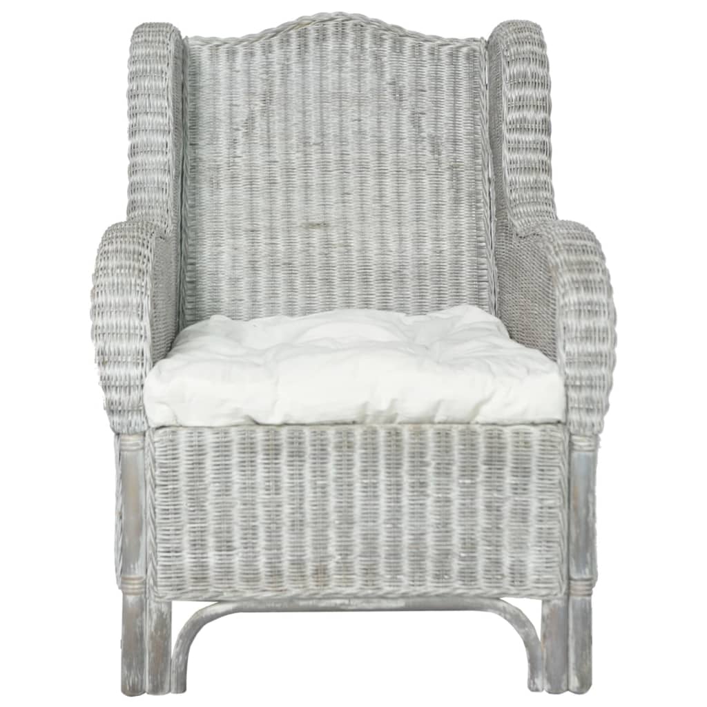 Poltrona con Cuscino Grigio in Rattan Naturale e Lino 325464