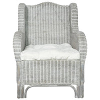 Poltrona con Cuscino Grigio in Rattan Naturale e Lino 325464