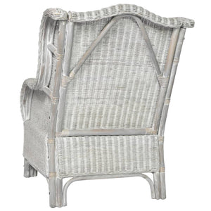 Poltrona con Cuscino Grigio in Rattan Naturale e Lino 325464