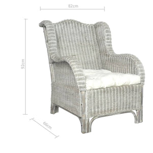 Poltrona con Cuscino Grigio in Rattan Naturale e Lino 325464