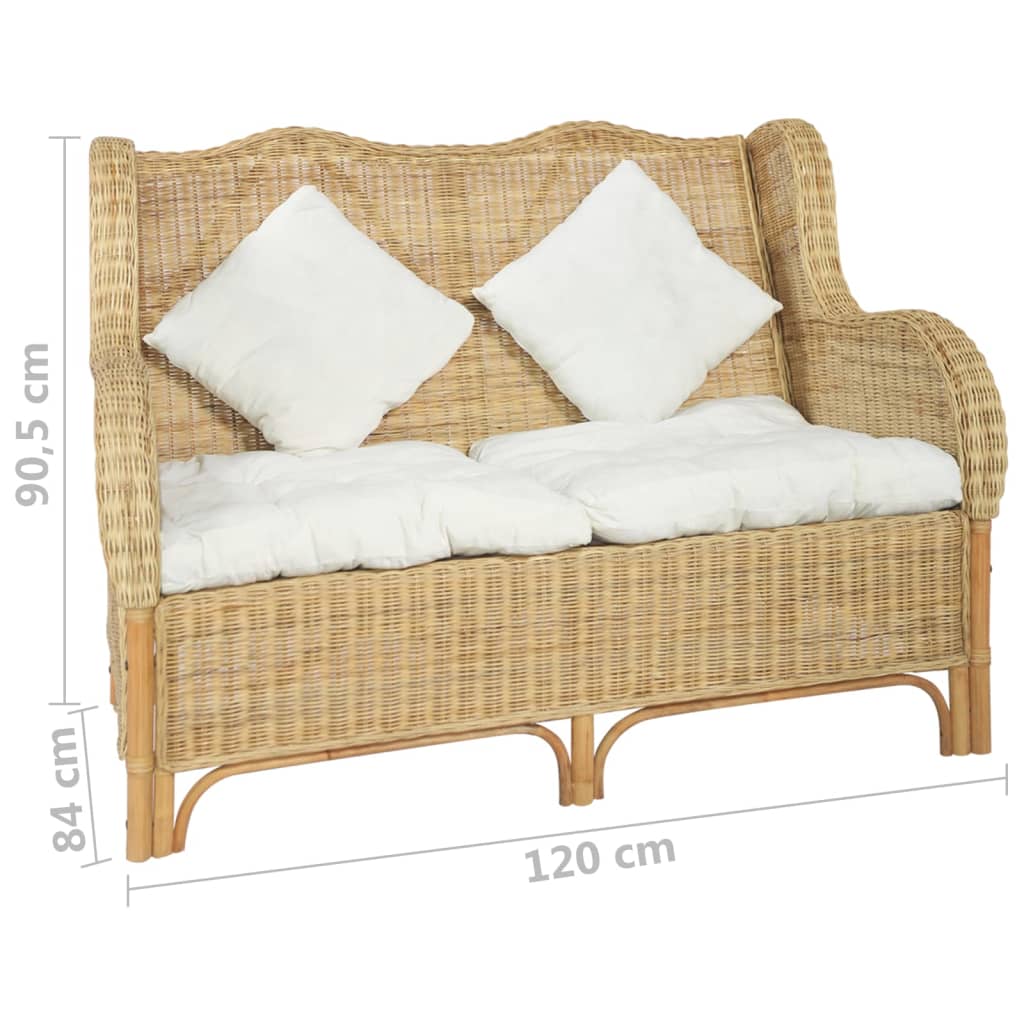 Divano a 2 Posti in Rattan Naturale e Lino cod mxl 20586