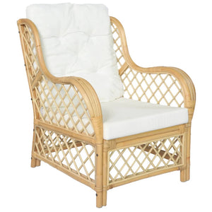 Poltrona con Cuscino in Rattan Naturale e Lino 325469