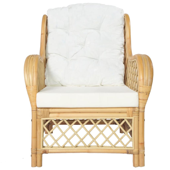 Poltrona con Cuscino in Rattan Naturale e Lino 325469