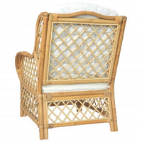 Poltrona con Cuscino in Rattan Naturale e Lino 325469