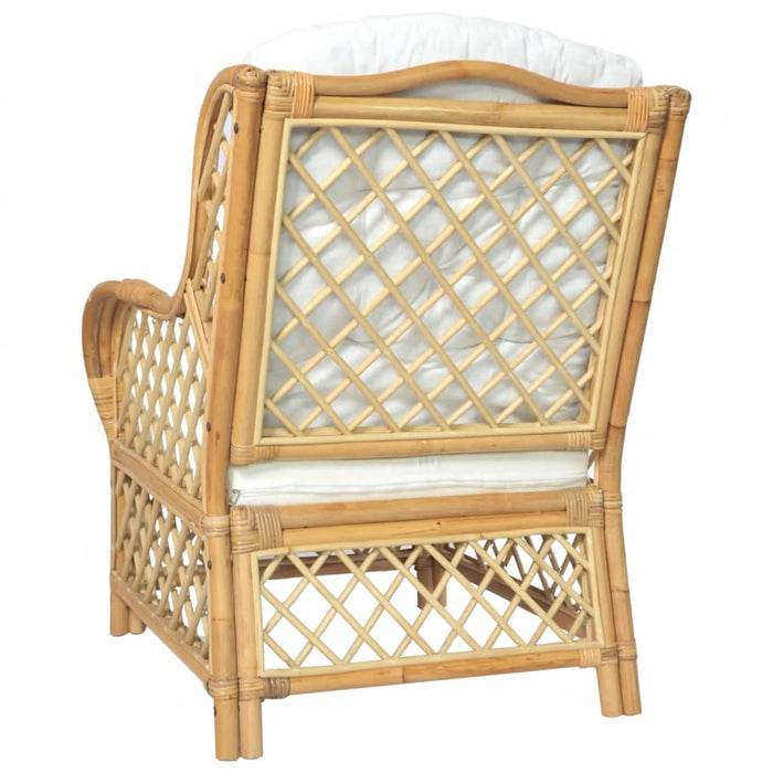 Poltrona con Cuscino in Rattan Naturale e Lino 325469