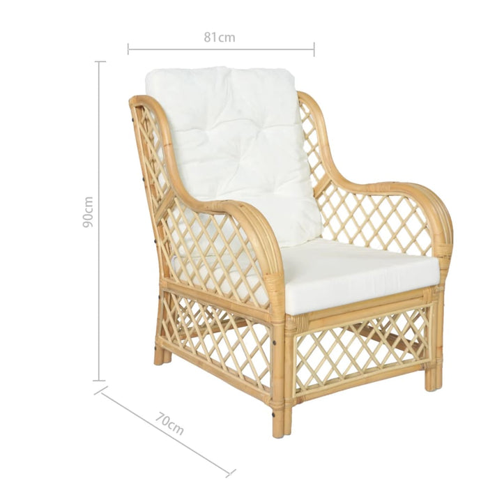 Poltrona con Cuscino in Rattan Naturale e Lino 325469