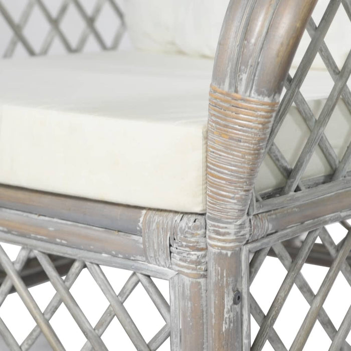 Poltrona con Cuscino Grigio in Rattan Naturale e Lino 325470