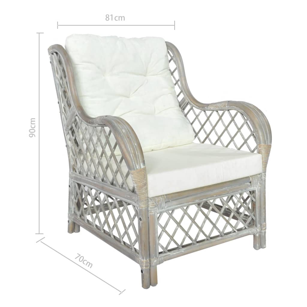 Poltrona con Cuscino Grigio in Rattan Naturale e Lino 325470