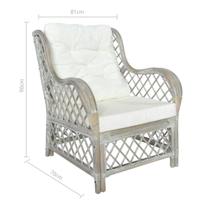 Poltrona con Cuscino Grigio in Rattan Naturale e Lino 325470