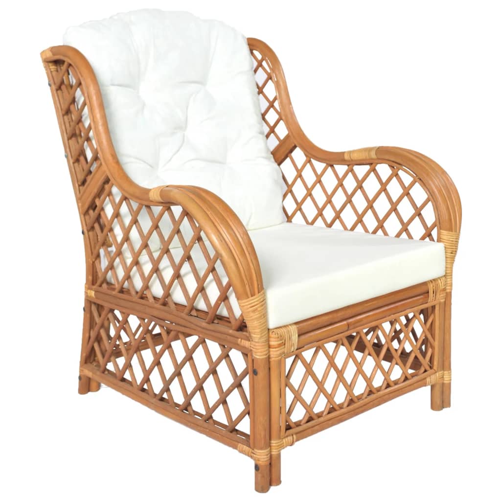 Poltrona con Cuscino Marrone Chiaro in Rattan Naturale e Lino 325471