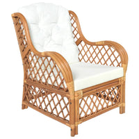 Poltrona con Cuscino Marrone Chiaro in Rattan Naturale e Lino 325471