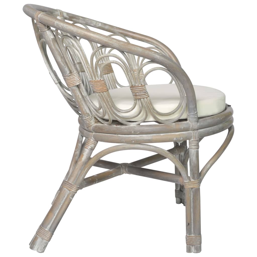 Sedia da Pranzo con Cuscino Grigio in Rattan Naturale e Lino 325476