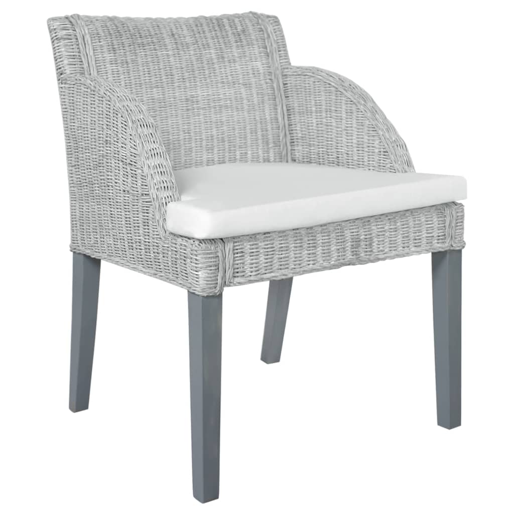 Sedia da Pranzo con Cuscino Grigio in Rattan Naturale 325485