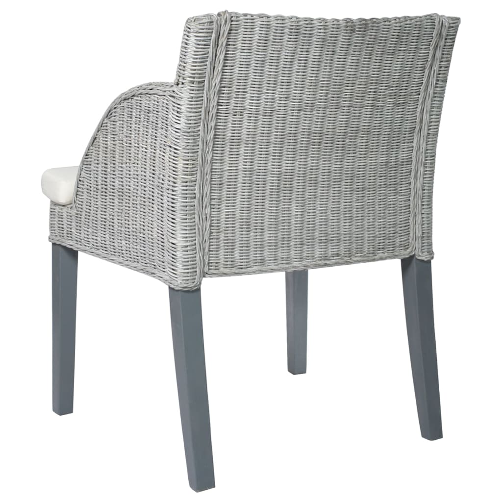 Sedia da Pranzo con Cuscino Grigio in Rattan Naturale 325485