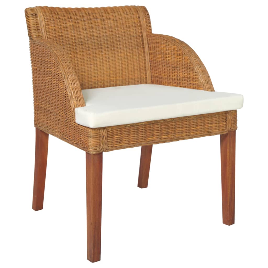 Sedie da Pranzo con Cuscini 2 pz Marrone Chiaro Rattan Naturale 325489