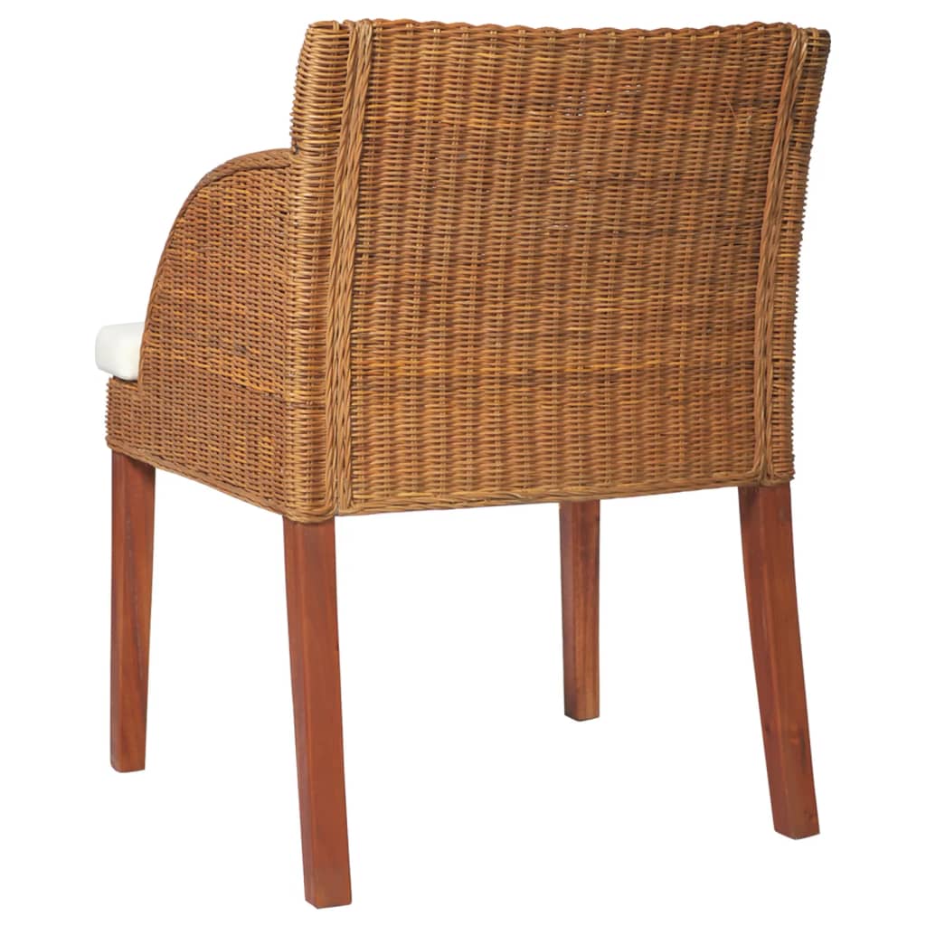 Sedie da Pranzo con Cuscini 2 pz Marrone Chiaro Rattan Naturale 325489