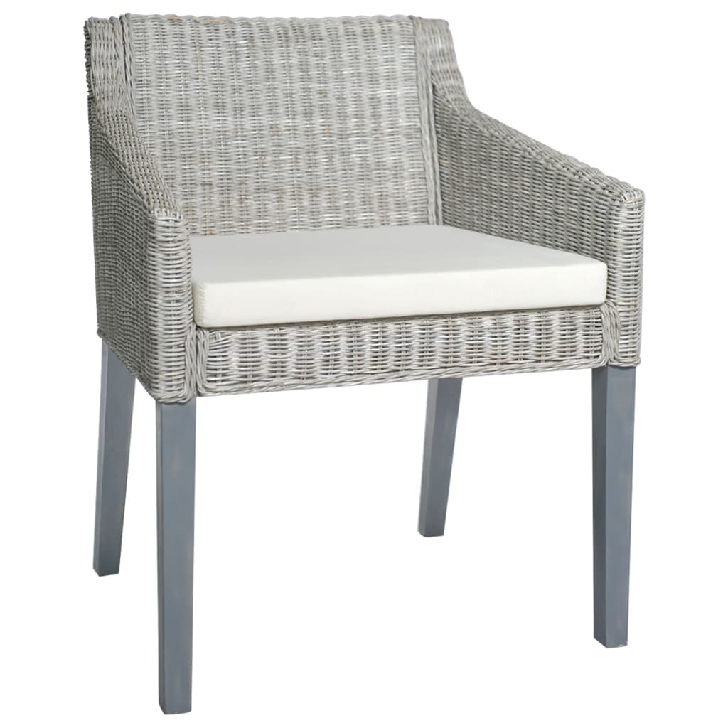 Sedia da Pranzo con Cuscino Grigio in Rattan Naturale 325491