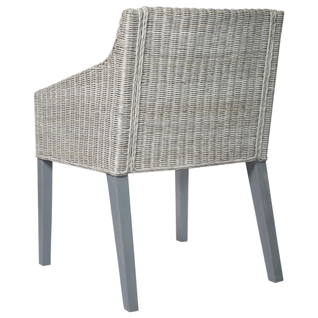 Sedia da Pranzo con Cuscino Grigio in Rattan Naturale 325491