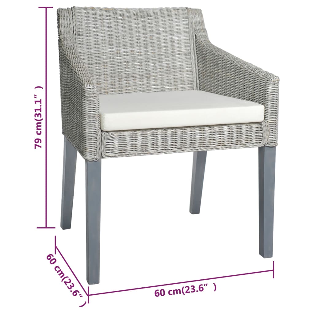 Sedia da Pranzo con Cuscino Grigio in Rattan Naturale 325491