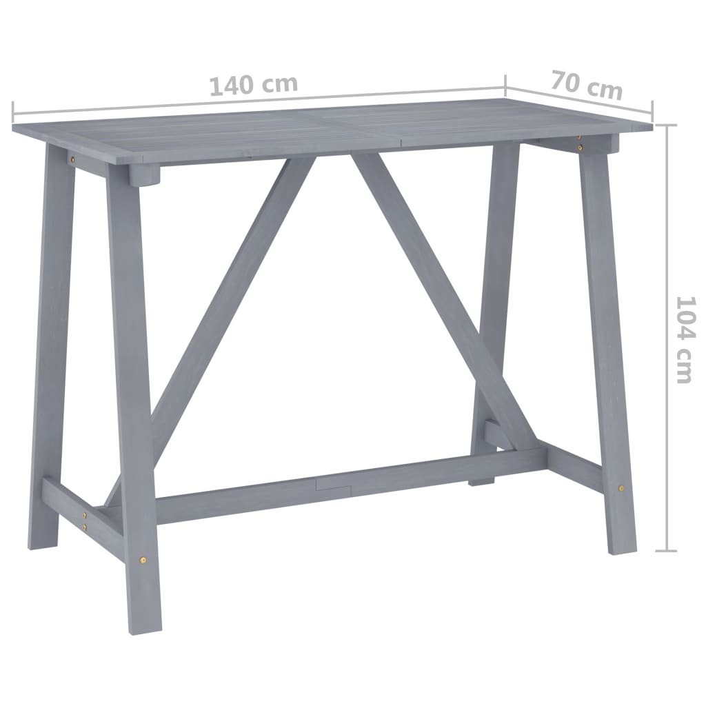 Tavolo da Bar da Giardino Grigio 140x70x104 cm Massello Acacia 312414