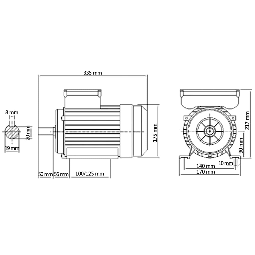 Motore Elettrico Monofase Alluminio 1,5kW/2HP 2 Poli 2800 RPM cod mxl 69938